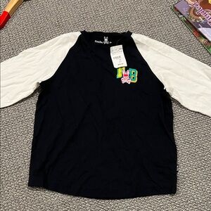 Psycho Bunny Kids Black and White Raglan Tee